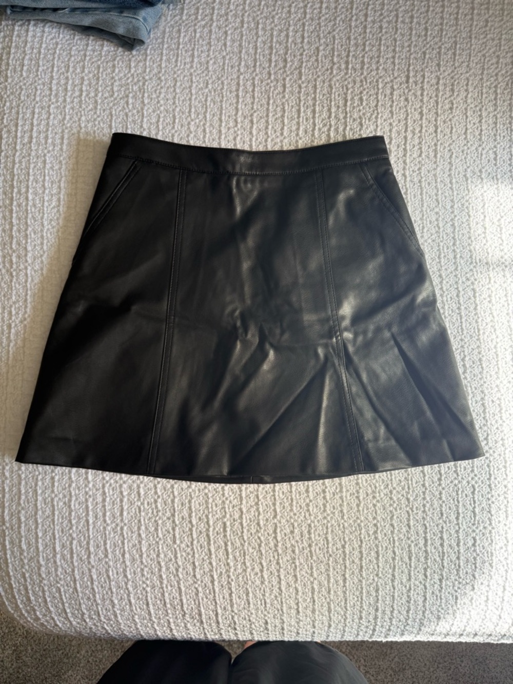 H&M Black Faux Leather A-Line Mini Skirt